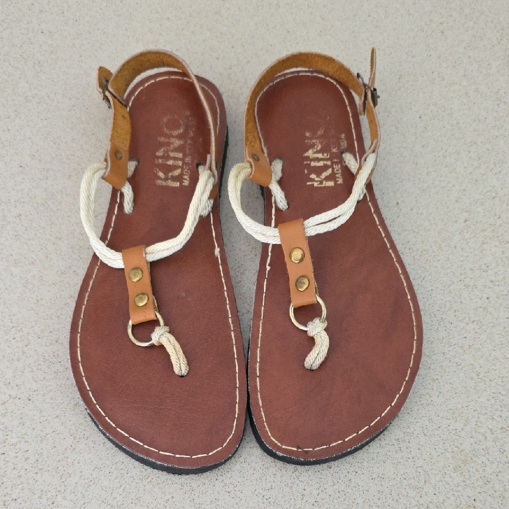 Brown Leather Sandals with Rope Detail